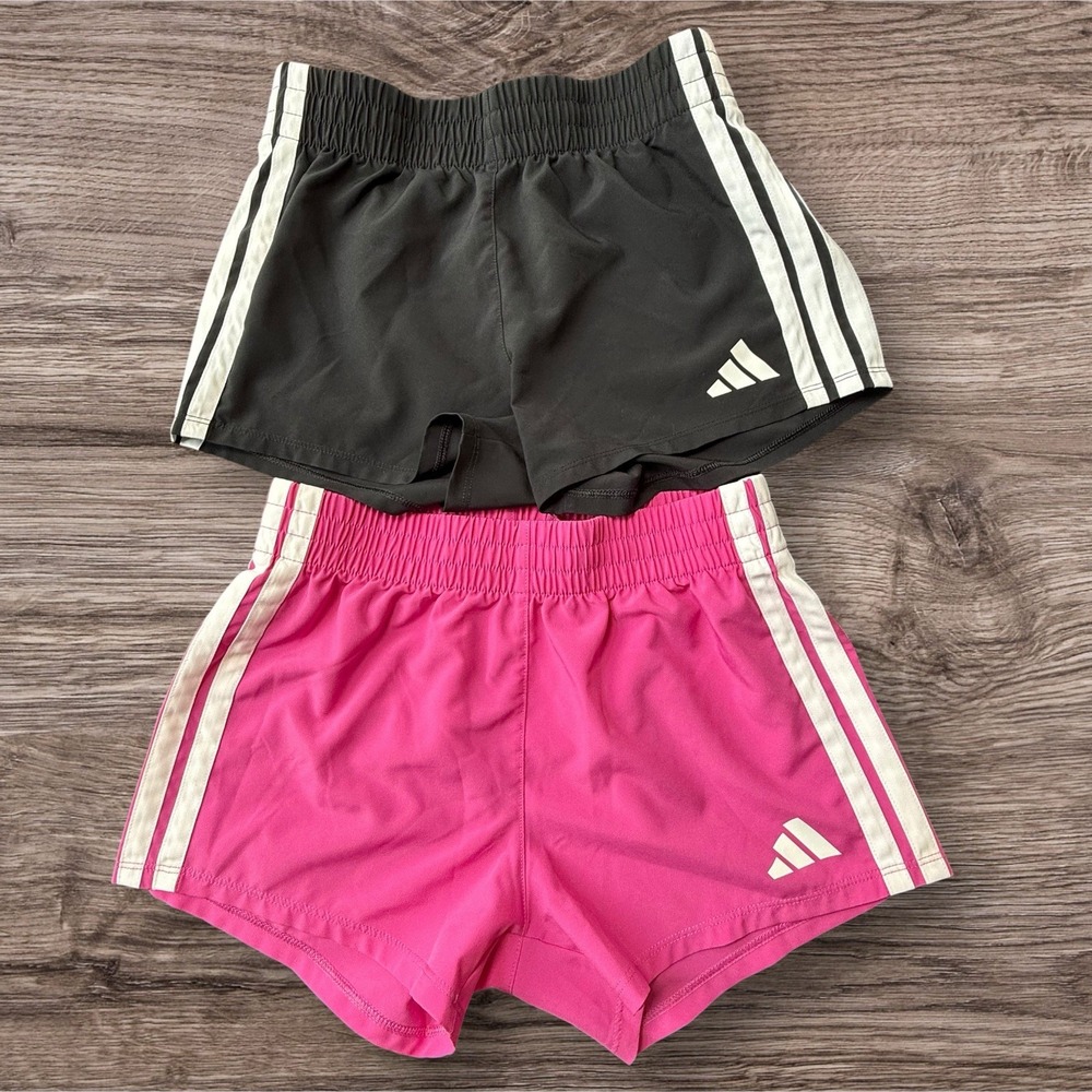 Adidas Girls Athletic Shorts Lot of 2 Size Medium 10/12 Black Pink Lined